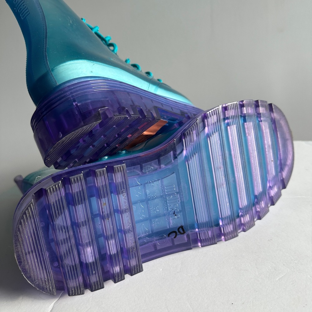 Melissa Coturno Teal Blue Purple Translucent Jelly Combat Boots Women's Size 7 - Picture 7 of 8